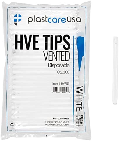 High Volume Evacuator HVE Tips - 100 HVE Suction Tips Dental Disposable - Vented Evacuation Aspirator Tips with Smooth Edges (White - 100 Pack) by PlastCare USA