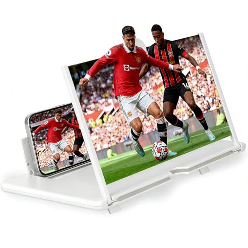 Mobile Phone Magnifier Screen,2026 New 3D HD Magnifier Projector Screen Enlarger for Movies,Videos,Gaming and Travel,Foldable Phone Stand with Screen Amplifier,Supports All Smartphones (White, 12inch)