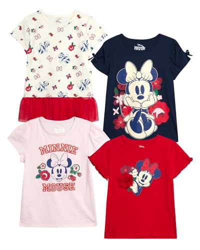 Opiniones de Playera Niña para comprar hoy. 43 Disney Minnie Mouse Princess - Paquete de 4 camisetas gráficas de manga corta para niñas pequeñas y niños pequeños (talla 2T-7), Minnie Red/Pink/Navy, 7