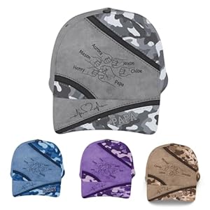 Best Dad Ever Camo Pattern Cap – Personalized Custom Classic Cap – Personalzied for Dad, Outline Fist Bump Daddy Cap for Daddys, Grandpa, Husband, Dad Hat with Kids Name