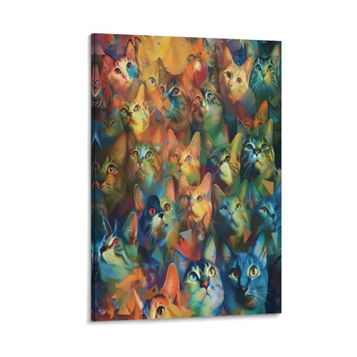 Impression sur toile chat mignon pour décoration murale de chambre premium 30x45 cm