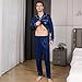 ShuiGod-Mens Silky Satin Pajamas Set Long Sleeve Top and Long pants Nightwear Button Pj Sets -Blue-M