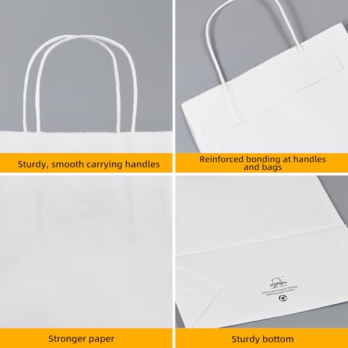 Klean & Conwenice Paper Gift Bags with Handles, 8x4.25x10.5 100Pcs White Bags Bulk, Medium Size Kraft Paper Bags, Wedding Gift Bag, Goody Party Favor, Retail Merchandise, Grocery Shopping - Image 5