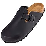  Palado Herren Damen Hausschuhe Kiel - geschlossene Sandalen - extra weiche Innensohle aus Velourleder - bequeme Clogs - Pantoletten mit Natur Kork-Fußbett Black 43 EU