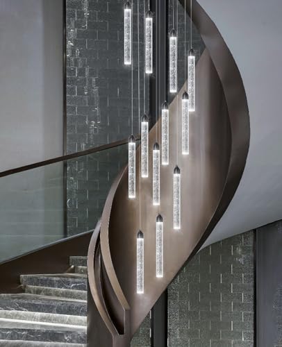 Image of 12-Lights Modern Chandeliers for Entryway High Ceiling Chandelier LED Dimmable Long Lights Fixture Pendants Lighting Crystal Chandeliers for Hallway Foyer Living Room Black Finished Lighting