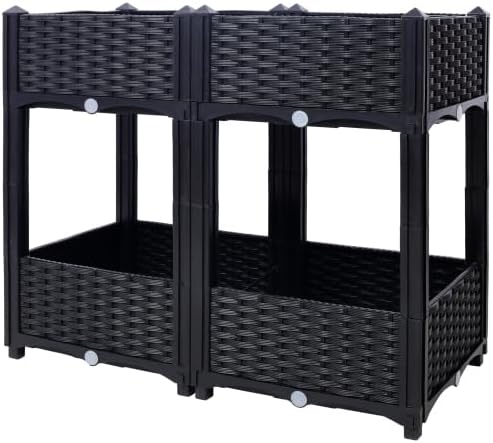 LuckyNote】Raised Beds - Elevated Planter Garden Box with Drainage Plug Raised Garden Beds for Vegetable/Flower/Herb Outdoor Standing Planter Beds Gardening Kit,31.5"x15.7"x27.7" (Black)