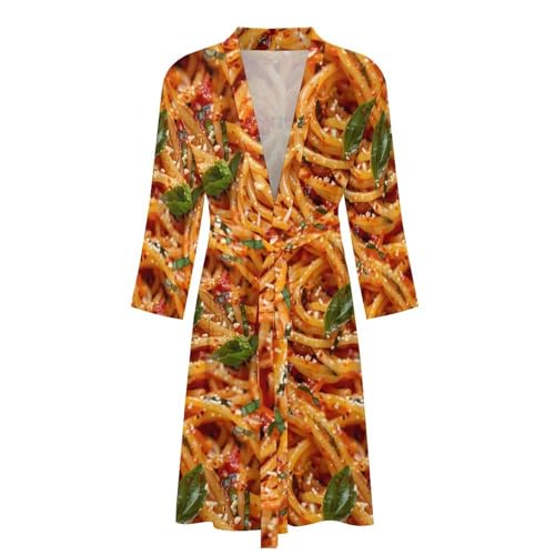 Spaghetti with Tomatoes Sauce Funny Men's Robe Soft Lightweight Bathrobe Long-sleeve Spa Robes4