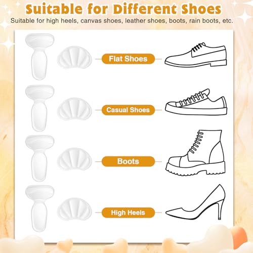 Image of Geyoga 8 Pairs Adhesive Heel Cushion Pads for Too Loose Big Boots Cuttable Reusable Back of Heel Shoe Pads Grips Inserts for Women Men Anti Blister Shoe Guards Liners for Improving Fit (Clear)
