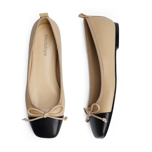 Modatope Ballet Flats with Bow Ballerina Closed Square Toe Slip on Bowknot Flats Shoes for Women Dressy4