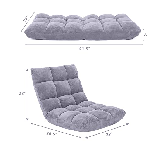 Image of Giantex Folding Floor Chair with Back Support, 14 Adjustable Position, Padded Sleeper Bed, Couch Recliner, Gaming Floor Chairs for Adults, Meditation, Living Room (Grey)