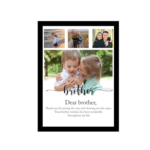 Image of Customized Best Gift For your Brother with 4 Photo Collage print & Customizable Text for Brother, Brother Rakhi Gifts Photo Frame With Photo Upload, Birthday, Couple, Sister, (9.2x12.6 Inch)
