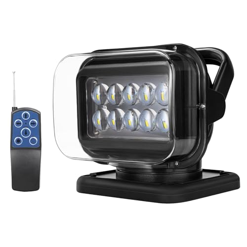 Niceky LED Spotlight for Truck,Remote LED Search Light Auto-Reset 360 Rotating Boat Spot Light for Hunting Marine Offroad Pickup SUV UTV Go Outdoor,6 Strong Magnets 50W 5000lm 12V 24V (Black)