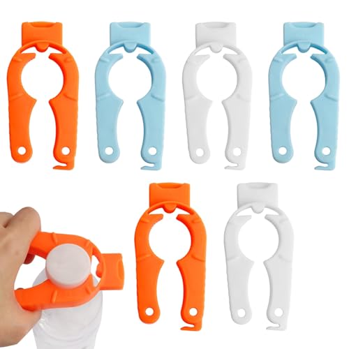 6 Pack Plastic Bottle Cap Opener Easy-Grip Water/Soda Can Opener for Arthritic & Weak Hands 3-in-1 Multi-Purpose Water Bottle Openers Ergonomic Soda Can Openers for Home(Orange Blue White)