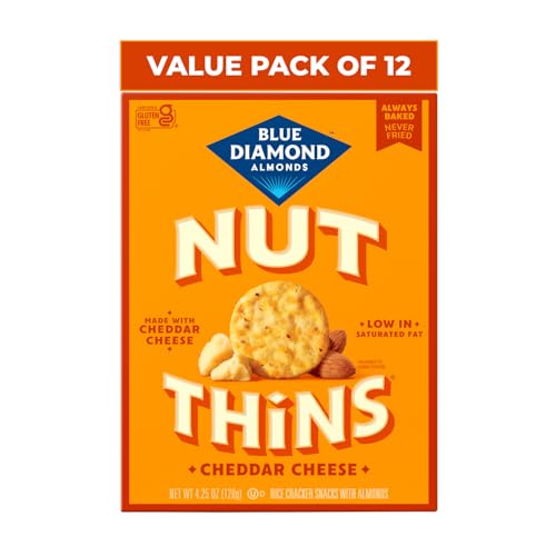 Image of Blue Diamond Almonds Nut-Thins Cracker Crisps, Cheddar Cheese, 4.25 Ounce (Pack of 12)