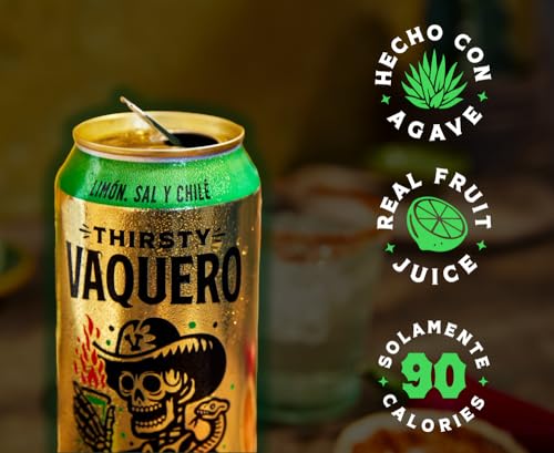 Image of Thirsty Vaquero, Lime, Salt & Chile Flavored soda (Limon Ladron), Mexican-inspired soda, Real Fruit Juice & Savory Spices, Made with Organic Agave, Low Calorie, Natural Juice, 16 oz Cans, 12-Pack