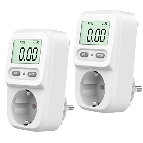 Teamkio Energiekostenmessgerät Stromkostenmessgerät Leistungsmessgerät, Stromzähler für Steckdose, Energiekosten Messgerät mit LCD Bildschirm, Kostenüberwachung, Überlastsicherung, 3680W Max (2PCS) Cover