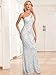 YHHOWEP Women Sequin Long Dress One Shoulder Sparkle Bodycon Glitter Evening Wedding Guest Formal Party Maxi Dresses Ball Gown Silver M