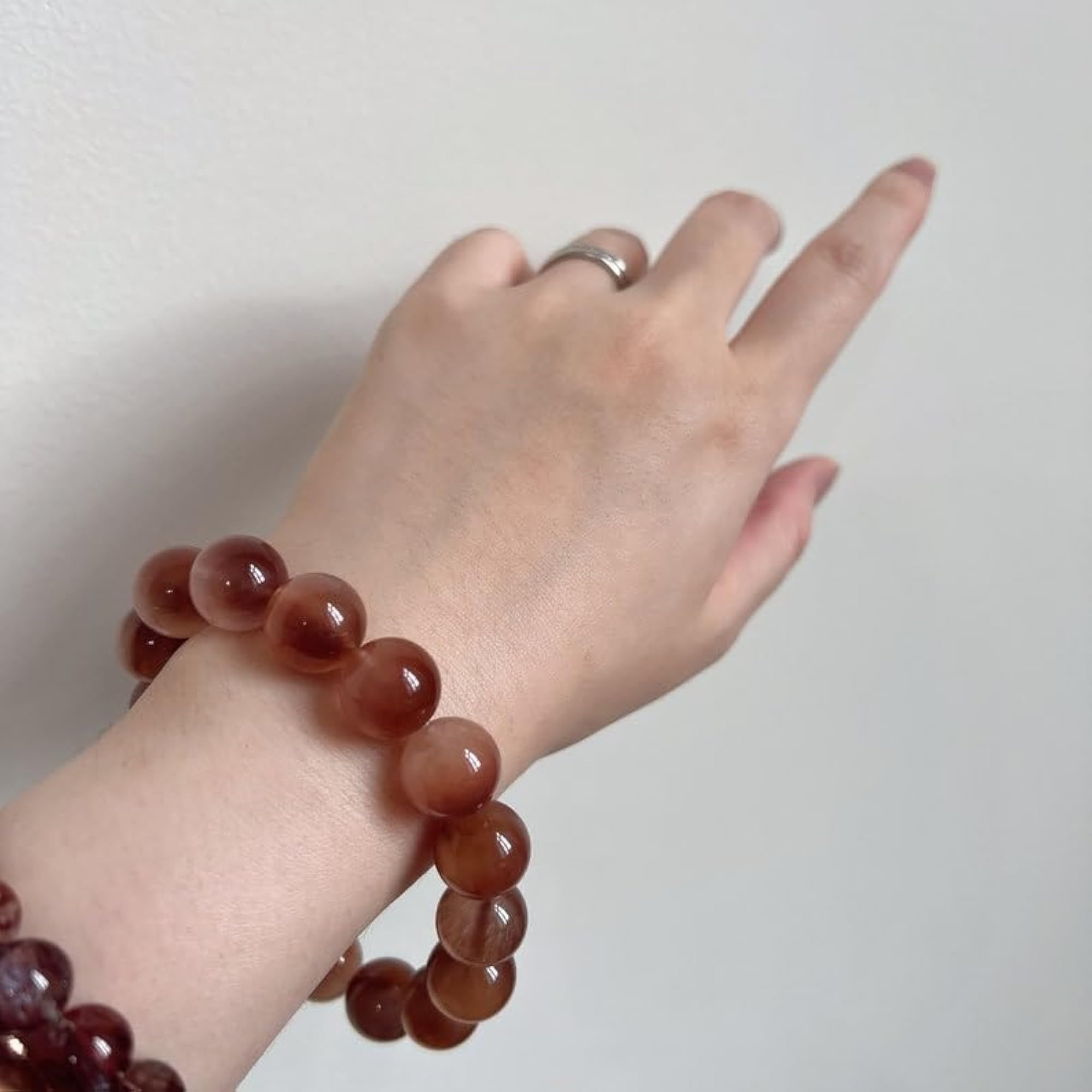 Unisex Natural Rutilated Quartz 14mm Round Bead Stretchable Bracelet