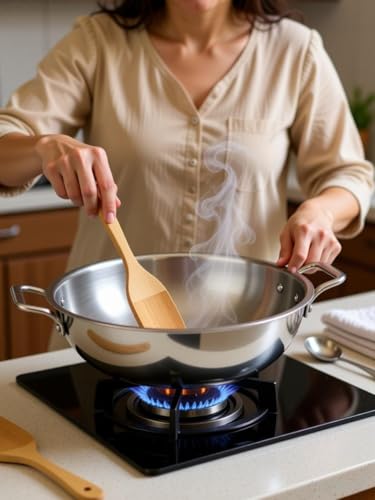 Image of Bhalaria Triply Stainless Steel Kadhai 28cm 4 Litre | Induction Base Heavy Gauge 3 Layer Body | Deep Fry Pan Wok for Sabzi, Curry & Frying | Food Grade Steel | Gas Compatible | Dishwasher Safe