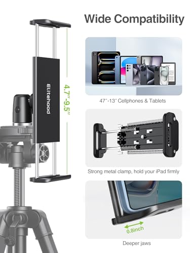 Image of Elitehood 68 inch Heavy Duty iPad Tripod, Ultra-Stable Camera Tripod for iPad Pro 12.9, Tablet Stand Mount for Video Recording /Photography, Compatible with 4.7-13inch Tablet /Webcam /DSLR