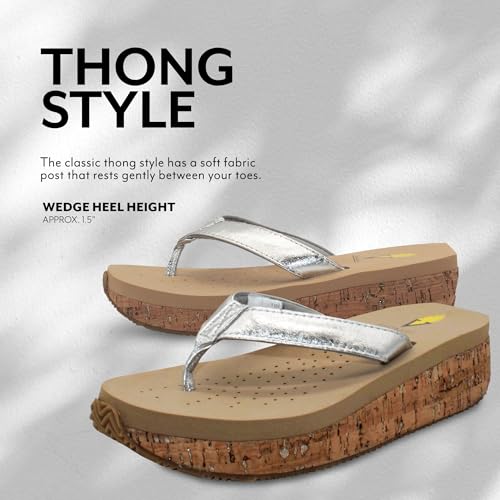 Image of Volatile Neville Wedge Sandals for Women Featuring Soft Webbed Textile Thong Post, Padded Lining, and Slip-On Wedge Style