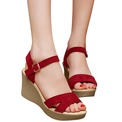 Sandales compensées daim rouge finis les pieds fatigués en été