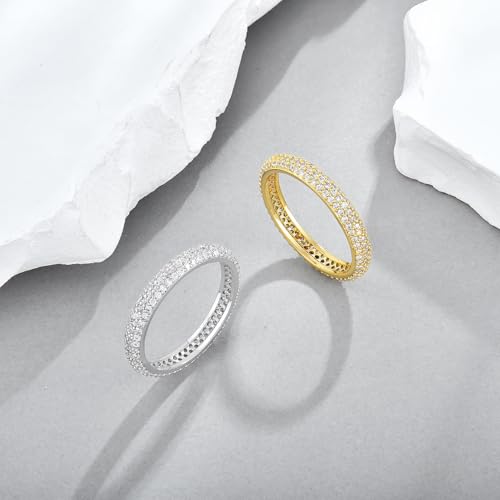 Women's 3 Row Eternity Wedding Ring Hip Hop Gold Plated Cubic Zirconia Eternity Ring Jewelry,Size5-112