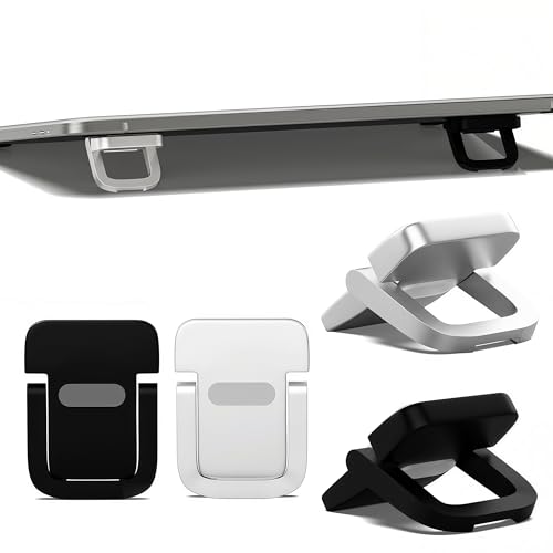 4-Piece Portable Keyboard Riser Set, 2 Black & 2 Silver Adjustable Laptop Keyboard Stand with 2 Angle Settings and Self-Adhesive Foldable Feet, Mini Foldable Laptop Stand Riser Lift for Most Keyboards