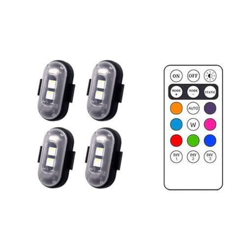 4pcs Light strobo di Controllo telecomandata, luci ambientali a LED di Auto, luci stroboscopiche anticoliche Wireless Remote Control 7 Colori, luci di lampeggiamento per Auto Ricaricabili, Luce Drone