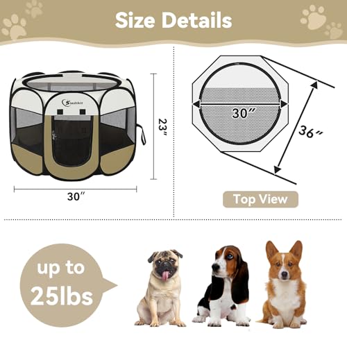Image of Siedihit Dog Cat Playpen, Medium Puppy Pet Playpen, Dog Crate Tent Cage Indoor /Outdoor, Portable Pop Up Dogs Kennel Playpen with Carrying Case for Dogs /Cats /Rabbits (Khaki,Medium)