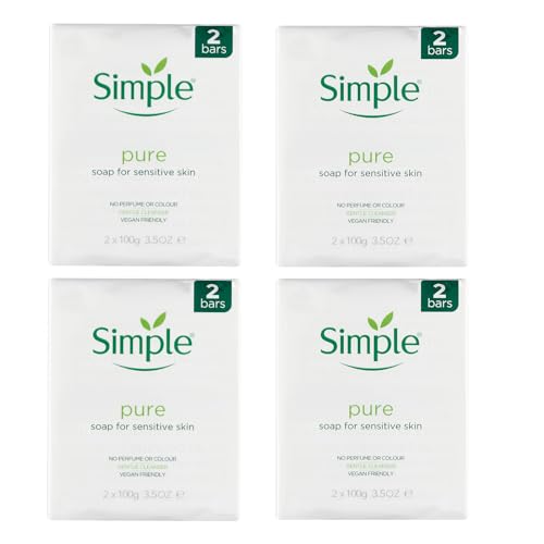 Simple Pure Soap 4 x Twin Packs Each Pack 2 Bars 100 G Pure & Gentle Soap Bar for sensitive - Natural Cleansing for Soft and Healthy Skin Total (8-Bars)