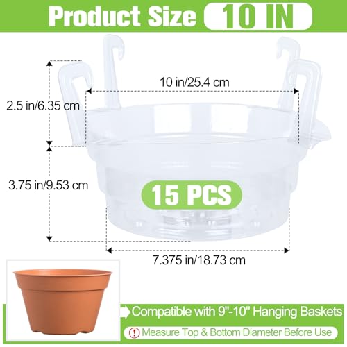 Miuwauer 15 Pack of 10-inch Hanging Basket Water Catcher Plastic Hanging Plant Drip Pan Tray Plastic Saucers Liners for Indoor Outdoor Hanging Plants Baskets Flower Pots - Clear, Round by Miuwauer - Image 2