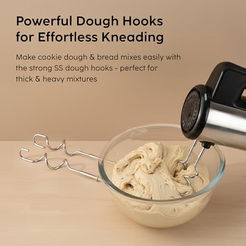 Image of Glen Electric Hand Mixer With Detachable Beater & Dough Kneader Hook|For Quick Mixing, Whisking, Whipping Cream, Cake & Eggs|200W|Safety Eject Feature, 5 Speed Setting, Turbo mode - Black /Grey