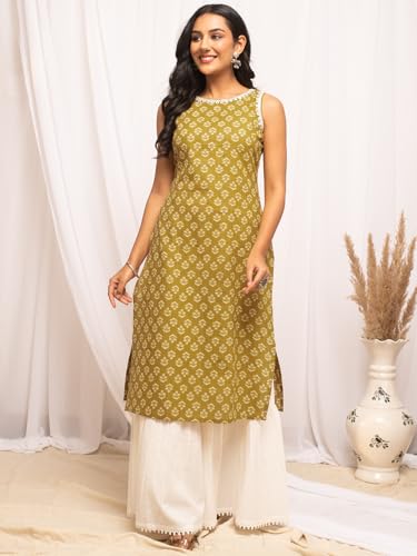 Image of FIORRA Womens Cotton Straight Fit Floral Printed Kurta