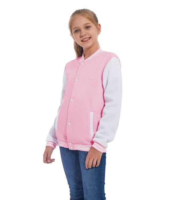 Image of Kids Baseball Jackets Boys Girls Fit Varsity Jacket Casual Lightweight Plain Button Cardigan School Coat