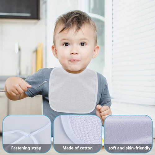 ALAHUGYEF Baby White Bib for Painting 12 Pcs Waterproof Cotton Baby Bibs for Boys Girls Dribble Drool Burping Bibs for Feeding Teething Shower Party Gifts - Image 3