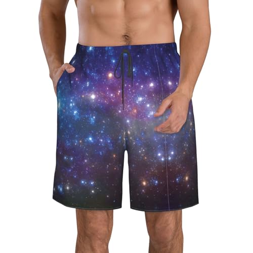 Galaxy Print Mens Casual Shorts Drawstring Summer Beach Stretch Shorts Novelty Swimtrunks