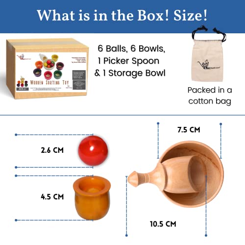 Image of Gift Equals Love Wooden Color Sorting Toy - Montessori Waldorf Inspired Balls & Bowls Set, Early Learning & Hand-Eye Coordination Toy, 6 Color Educational Sorting Set for Kids Age 3+