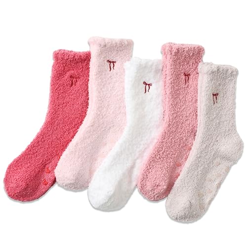 Jeasona Fuzzy Bow Socks for Teen Girls Fall Winter Sleep Cute Coquette Christmas Birthday Gifts for Girls