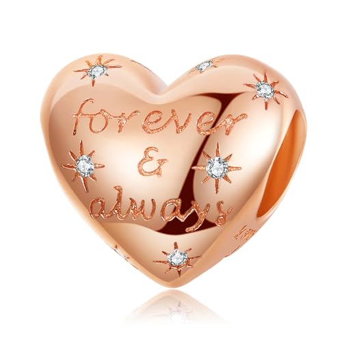 Image of S925 Sterling Silver Rose Gold Romantic Charm Pendant, Gifts for Family Friends Girlfriend, Valentine's Day Birthday Christmas Anniversary, Bracelet Necklace Bead Dangle Charm for Women Jewelry