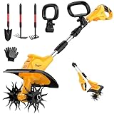 Battery Powered Tiller Compatible with Dewalt 20V Battery(Tool Only), 310RPM Folding Electric Rototiller Features 40 Steel Tines, 9.1In Tilling Width & 6.3In Depth Tiller