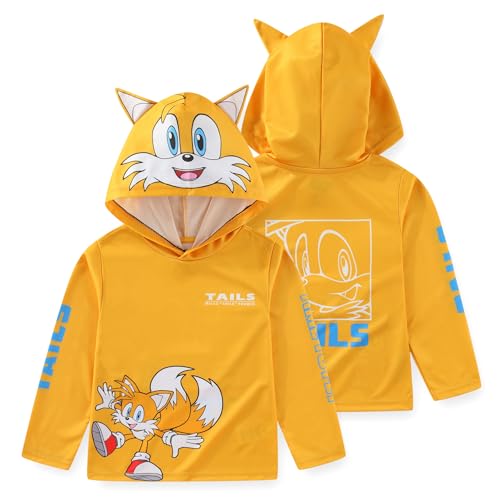 SEGA Sonic The Hedgehog Knuckles Tails Boys Long Sleeve Hooded Shirt for Big Kids Yellow