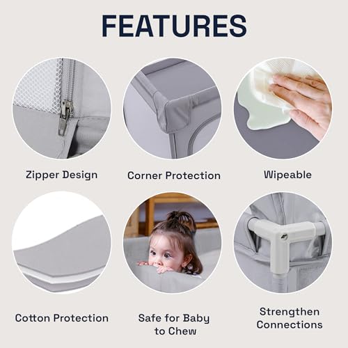 Image of Baybee Neo Kids Playpen for Babies | Baby Activity Playards with Zipper Lock & Corner Protection | Baby Play Area Indoor Setup with Hexagon shape for Extra Space | Outdoor Play Pen for Baby up to 5 Years (Grey)
