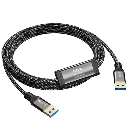 Elecan High Speed USB 3.0 PC to PC Transfer Cable 2 FT for Windows & macOS USB A to A Direct Data Sync Link Bridge Cord with Built-in Software for File Transfer & Data Migration Between 2 Computers