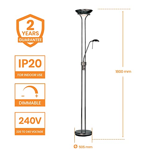 National Lighting Mother and Child Uplighter Floor Lamp with Reading Light - Black Chrome Finish Floor Lamps for Living Room R7s/G9 Bulbs (Not Included)