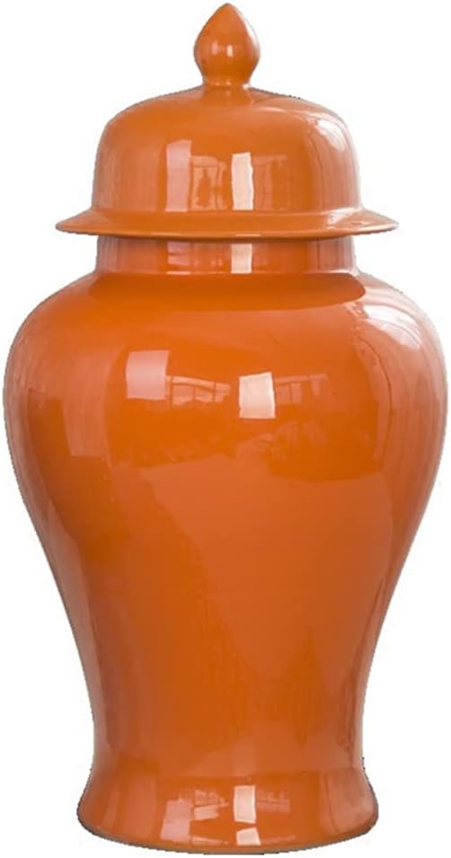 ZHOUXIAO Vintage Ceramic Vases Ginger Jar with Lid, Multicolour Porcelain Jar Temple Jars with Lid Centerpiece Containers Vases Ornament Floral Arrangement Bedroom Cafe Decor Orange-L