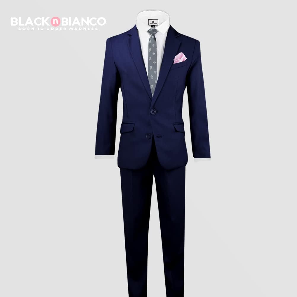 Black n Bianco Boys Slim Fit Suit Rosefia Style Five Piece Set