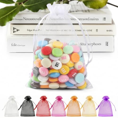 ANZNKU 50 Pack White Organza Bags 5 x 7 in, Small Mesh...