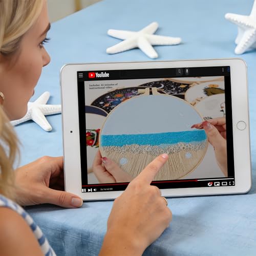 Image of Embroidery Kit for Beginner Adults, Stamped Cross Stitch kits for Adults Beginners, Ocean Hand Embroidery Starter Needlepoint Kit, 2 Set Embroidery Supplies, 2 Hoops (Attached Teaching Video QR Code)