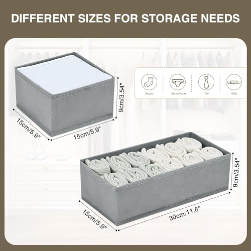Image of FLYNGO Non-Woven Foldable Drawer Organizer Clothes Organiser For Wardrobe, Closet Cubes Storage Box Socks, Bra, Tie, And Scarves, Set Of 4 (Greyclothing)